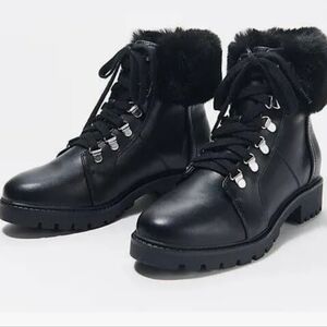 NEW Isaac Mizrachi Jesse Boot - Black Fur-Lined Lace-Up Size 9 NWT